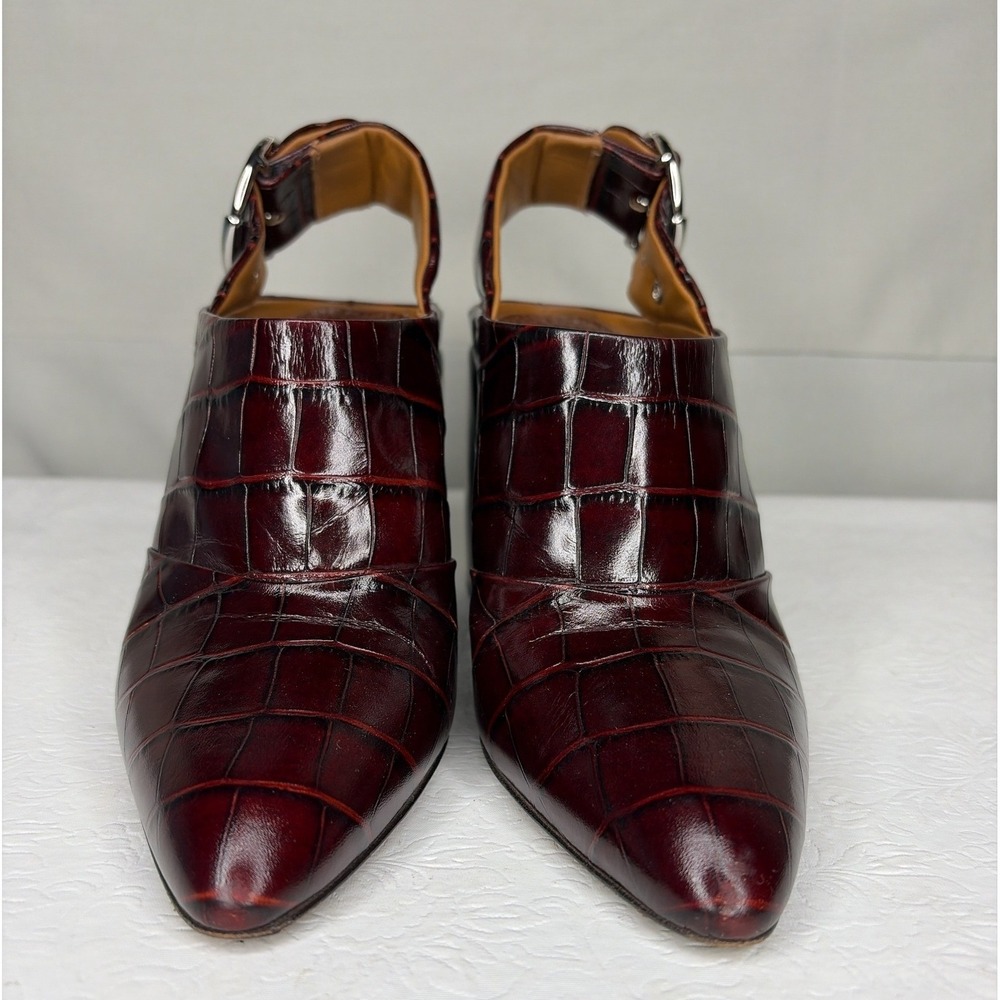 Chloe‎ Burgundy Mock Croc Embossed Leather Slingback Mules Size 38 Block Heel - Picture 2 of 9